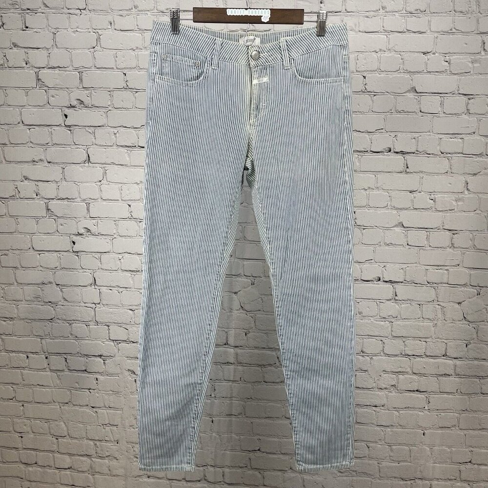 Closed Blue Baker Long Striped Italy Distressed Jeans Stretch Size 29L (30x31)